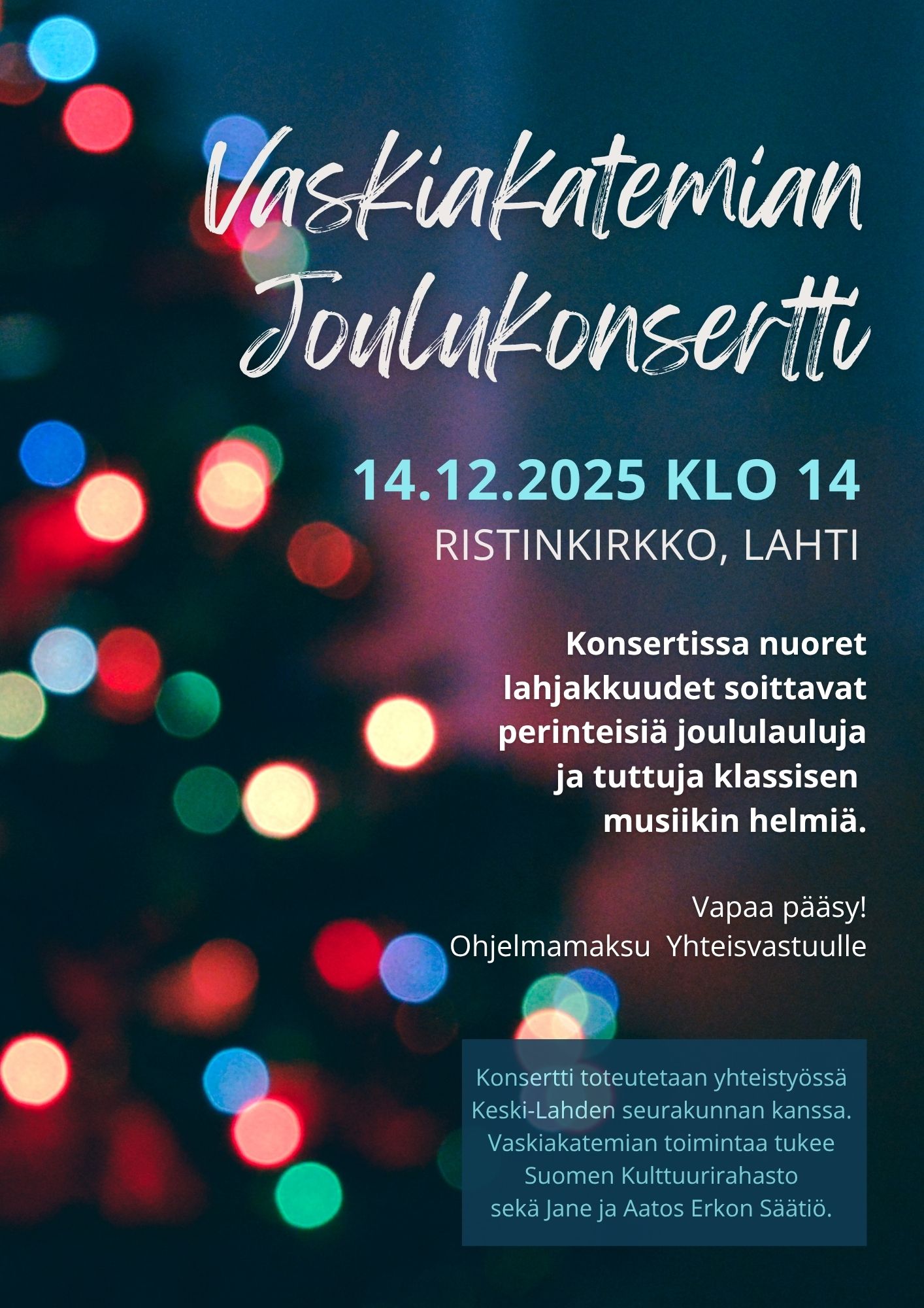 Vaskiakatemian joulukonserttimainos 2025